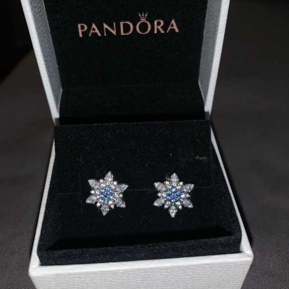 PANDORA Earrings Snowflake Blue Crystal SS